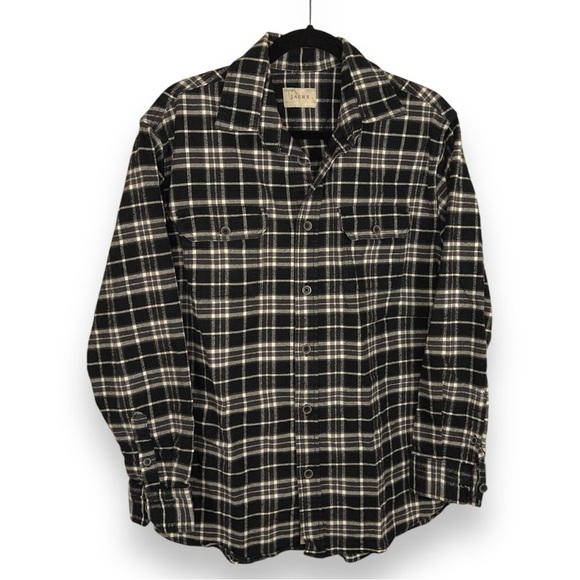 LARGE JACHS MENS THICK FLANNEL BUTTON FRONT SHACKET BLACK WHITE COTTON - Picture 1 of 16